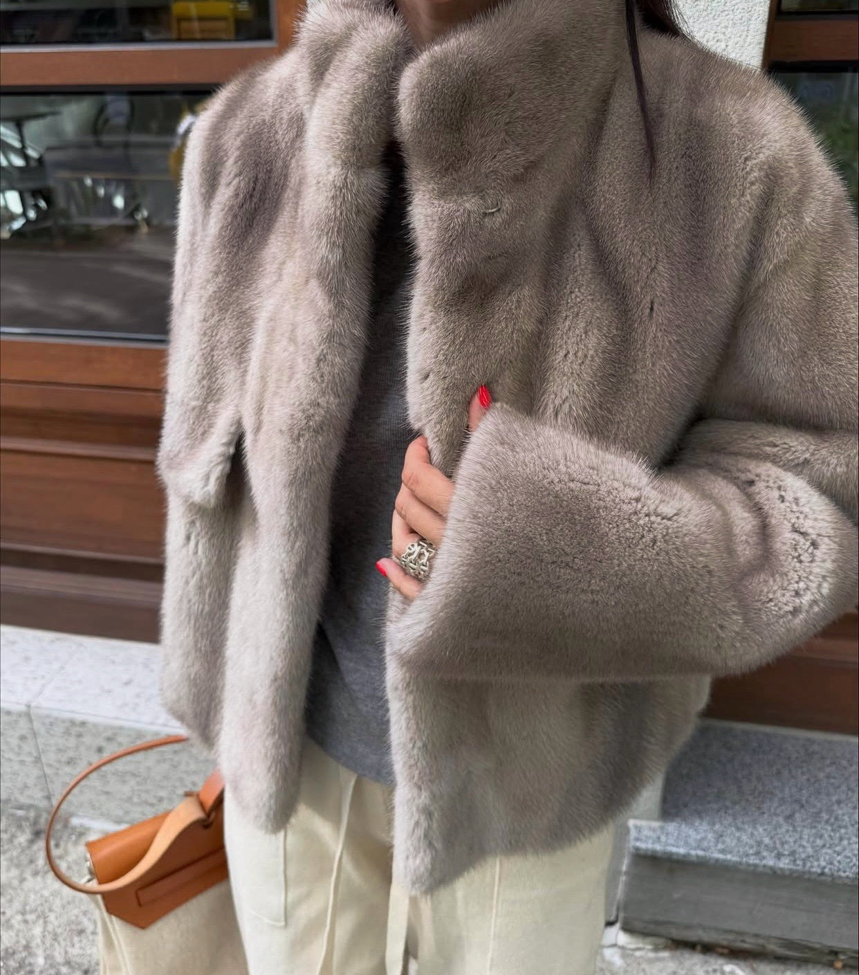 Ladies Faux Fur Stand-Collar Oversized Jacket