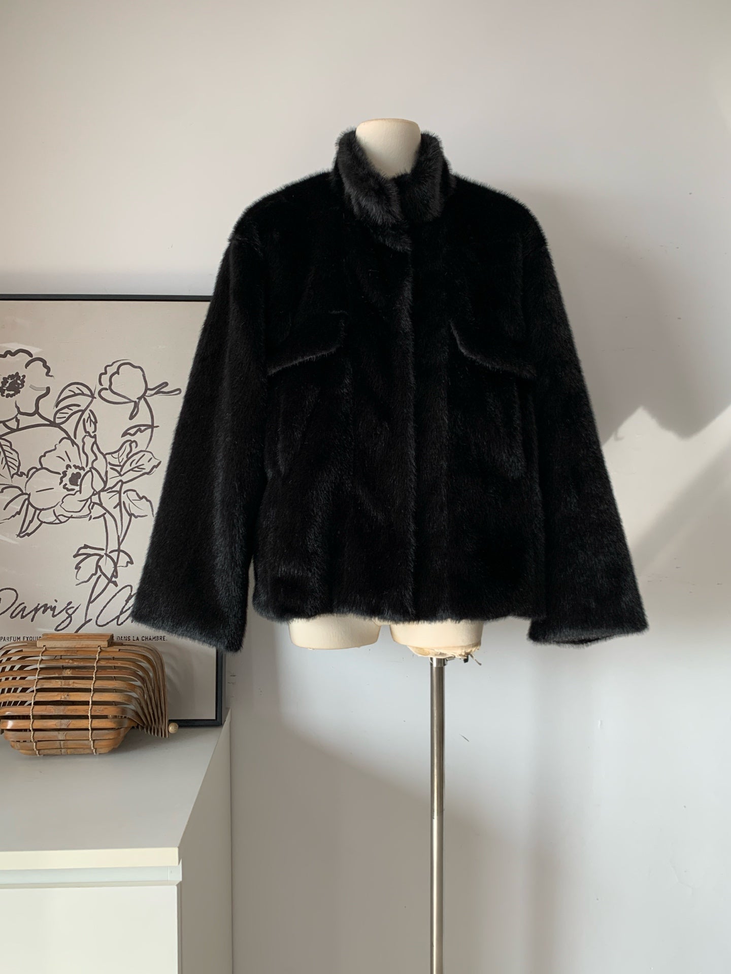 Ladies Faux Fur Stand-Collar Oversized Jacket