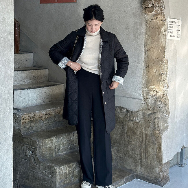 Ladies Reversible Quilted Longline Collar Coat