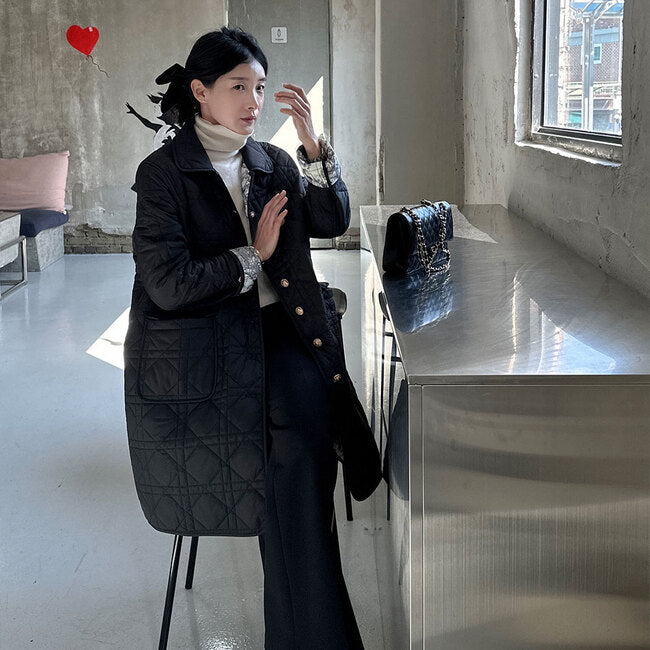 Ladies Reversible Quilted Longline Collar Coat