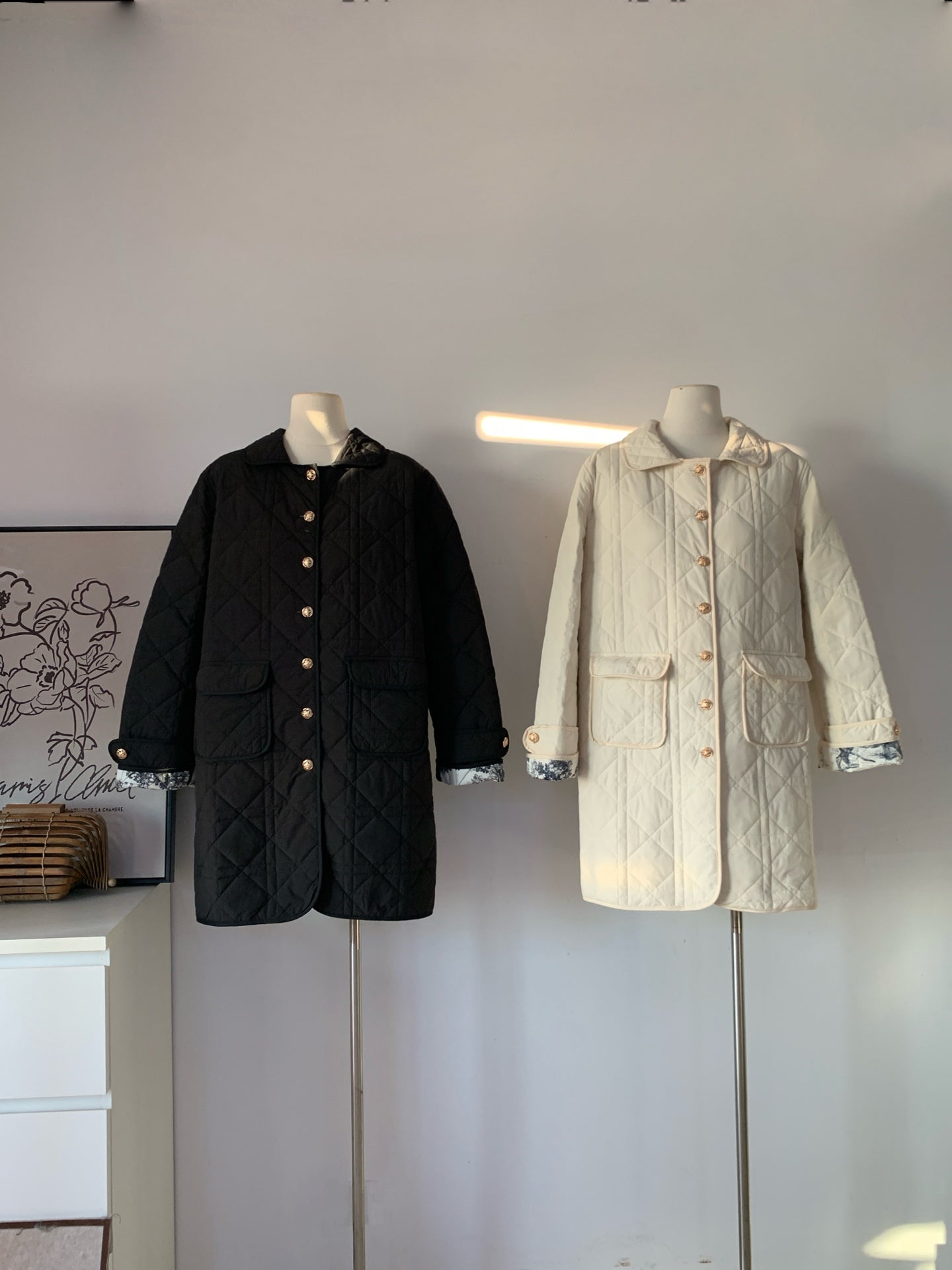 Ladies Reversible Quilted Longline Collar Coat