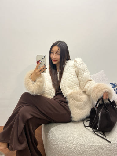 Ladies Quilted Contrast Trim Cropped Jacket