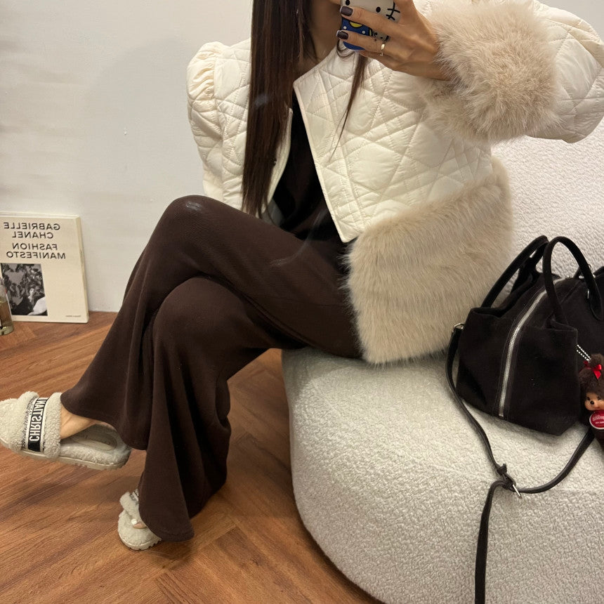 Ladies Quilted Contrast Trim Cropped Jacket