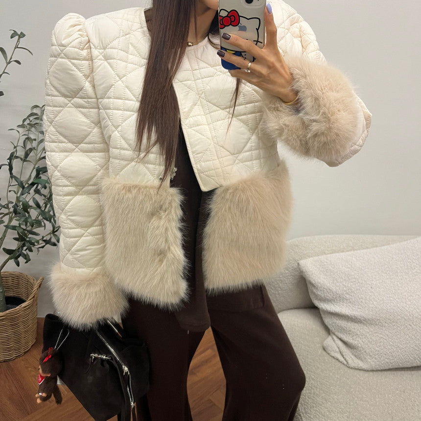 Ladies Quilted Contrast Trim Cropped Jacket