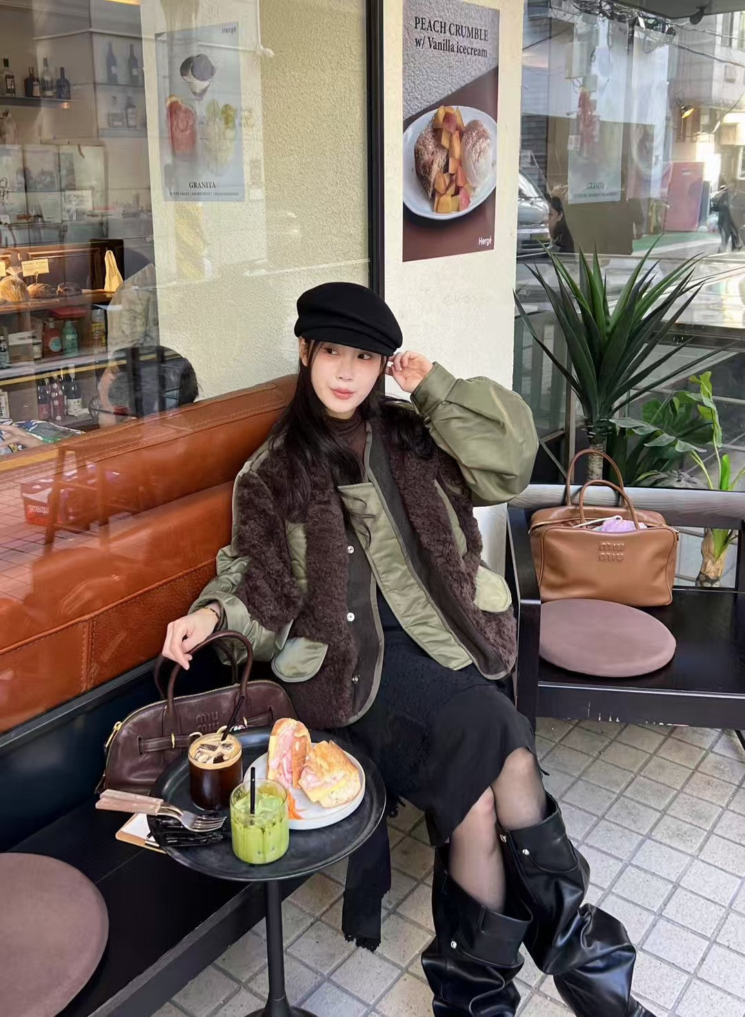 Ladies Sherpa & Nylon Contrast Panel Jacket