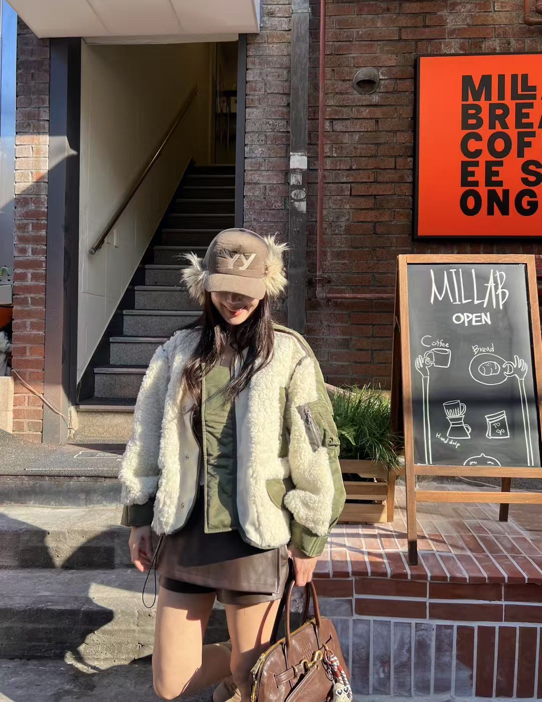 Ladies Sherpa & Nylon Contrast Panel Jacket