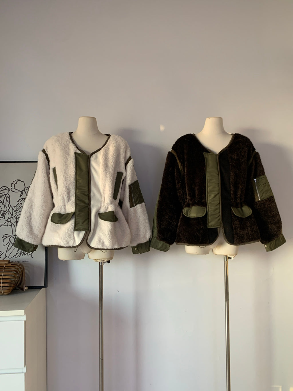 Ladies Sherpa & Nylon Contrast Panel Jacket