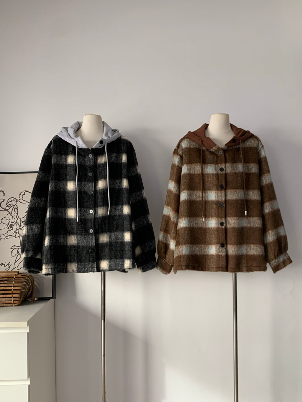 Women's Plaid Fleece Hooded Cardigan (Two Color Options)