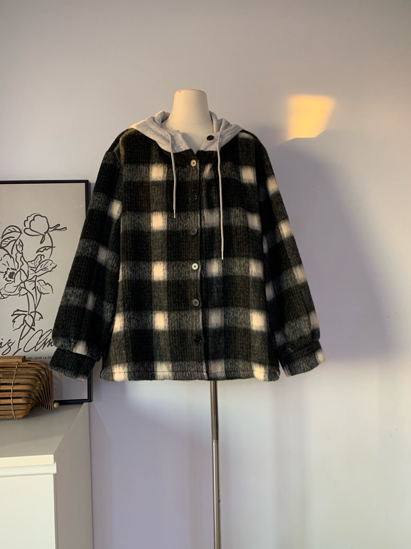 Women's Plaid Fleece Hooded Cardigan (Two Color Options)
