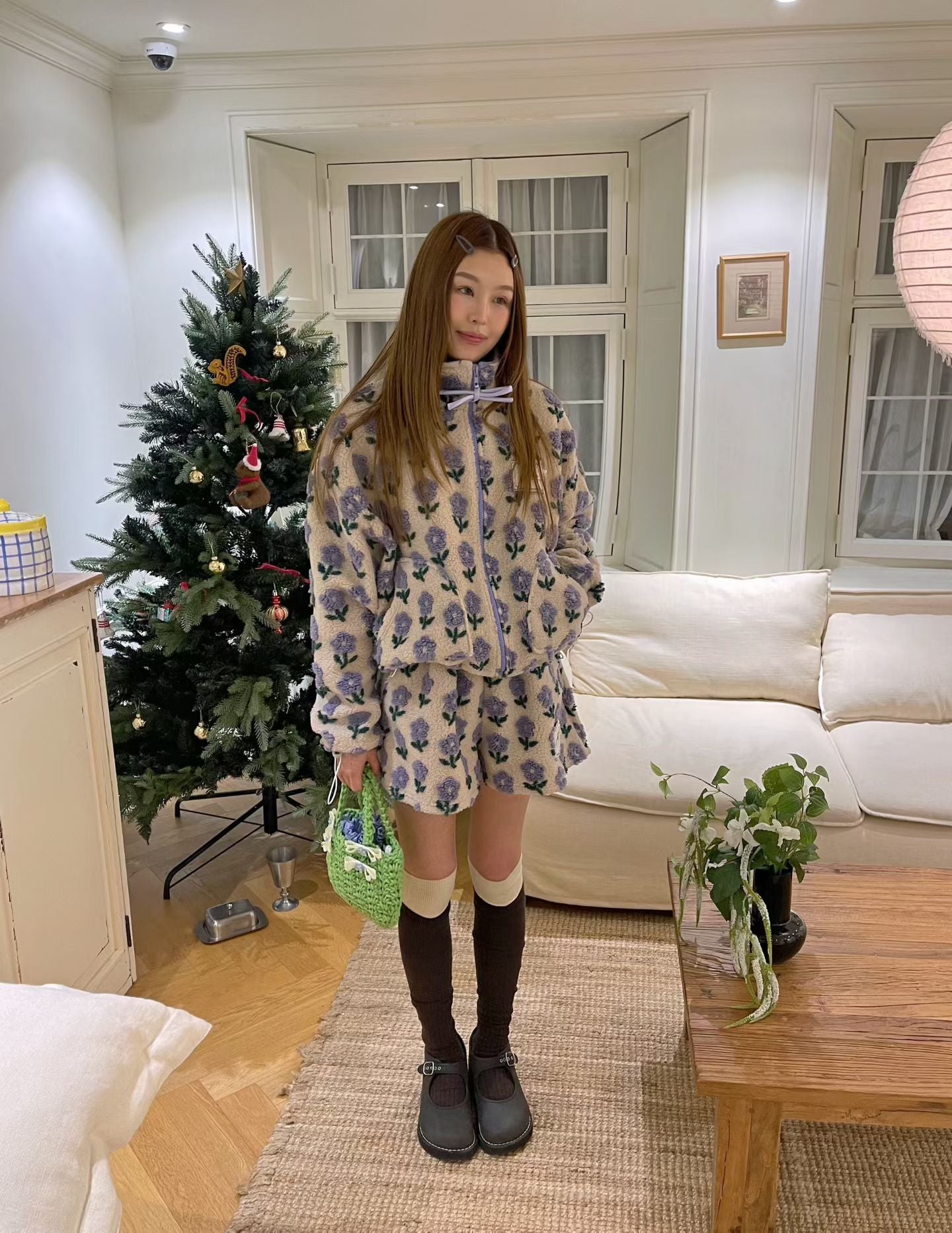 Women's Floral Fleece 2-Piece Set (Jacket + Shorts)