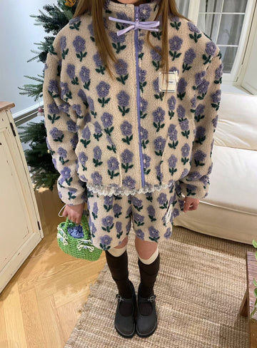 Women's Floral Fleece 2-Piece Set (Jacket + Shorts)