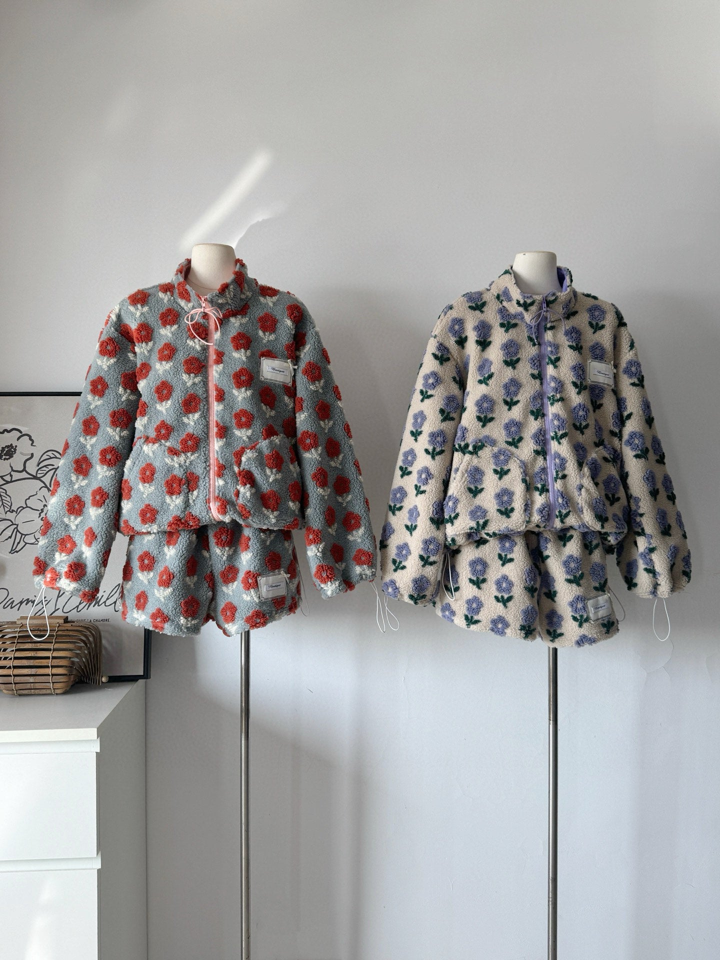 Women's Floral Fleece 2-Piece Set (Jacket + Shorts)