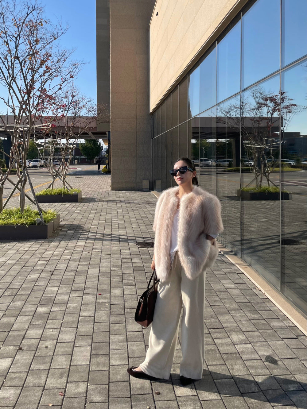 Women's Blush Pink Faux Fur Short-Sleeve Jacket