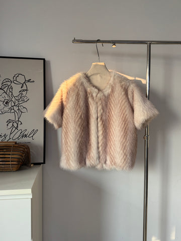Women's Blush Pink Faux Fur Short-Sleeve Jacket
