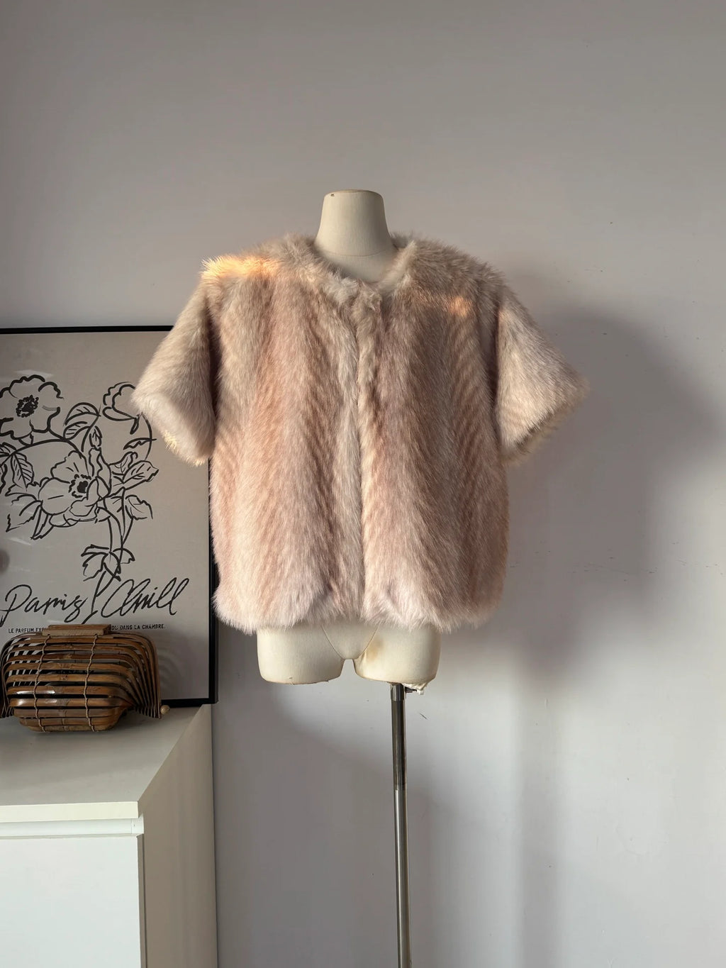 Women's Blush Pink Faux Fur Short-Sleeve Jacket