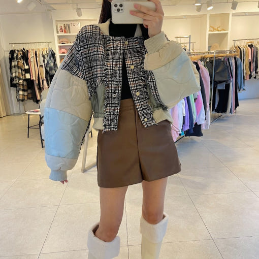 Women's Patchwork Plaid Bomber Jacket (Two Color Options)