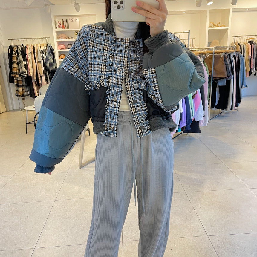 Women's Patchwork Plaid Bomber Jacket (Two Color Options)