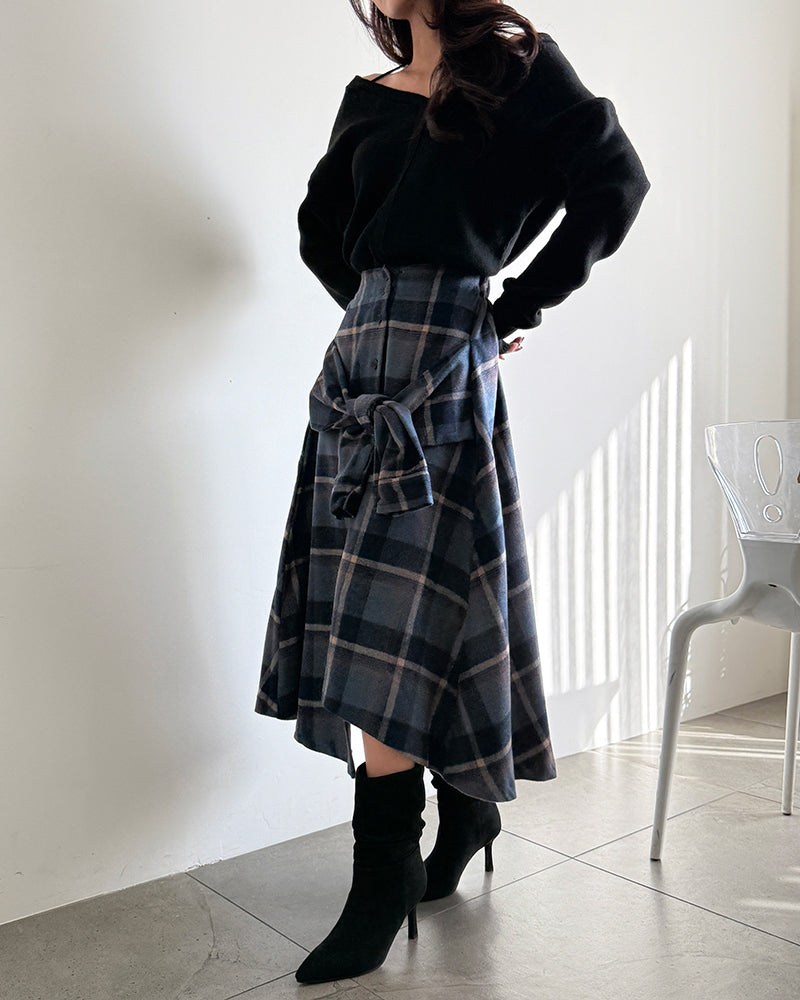 Women's Plaid Wrap Midi Skirt (Two Color Options)