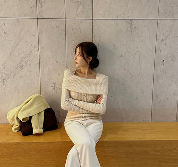 Women's Off-Shoulder Cable Knit Sweater with Button Detail (Two Color Options)