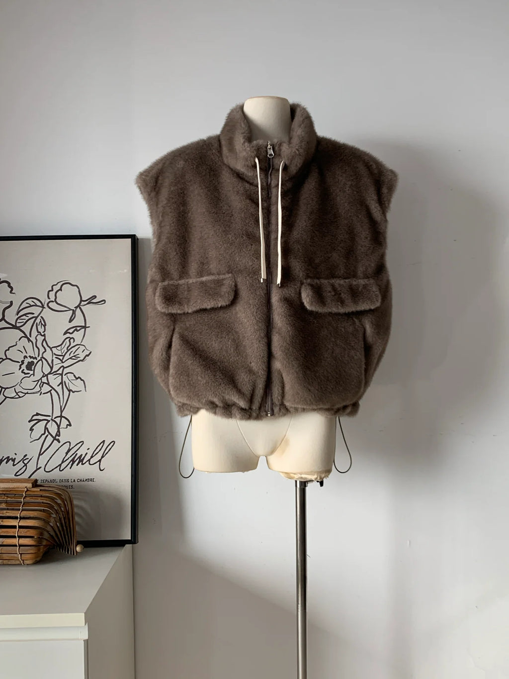 Women's Reversible Faux Fur Gilet (2-in-1 Mocha Brown + Olive Green)