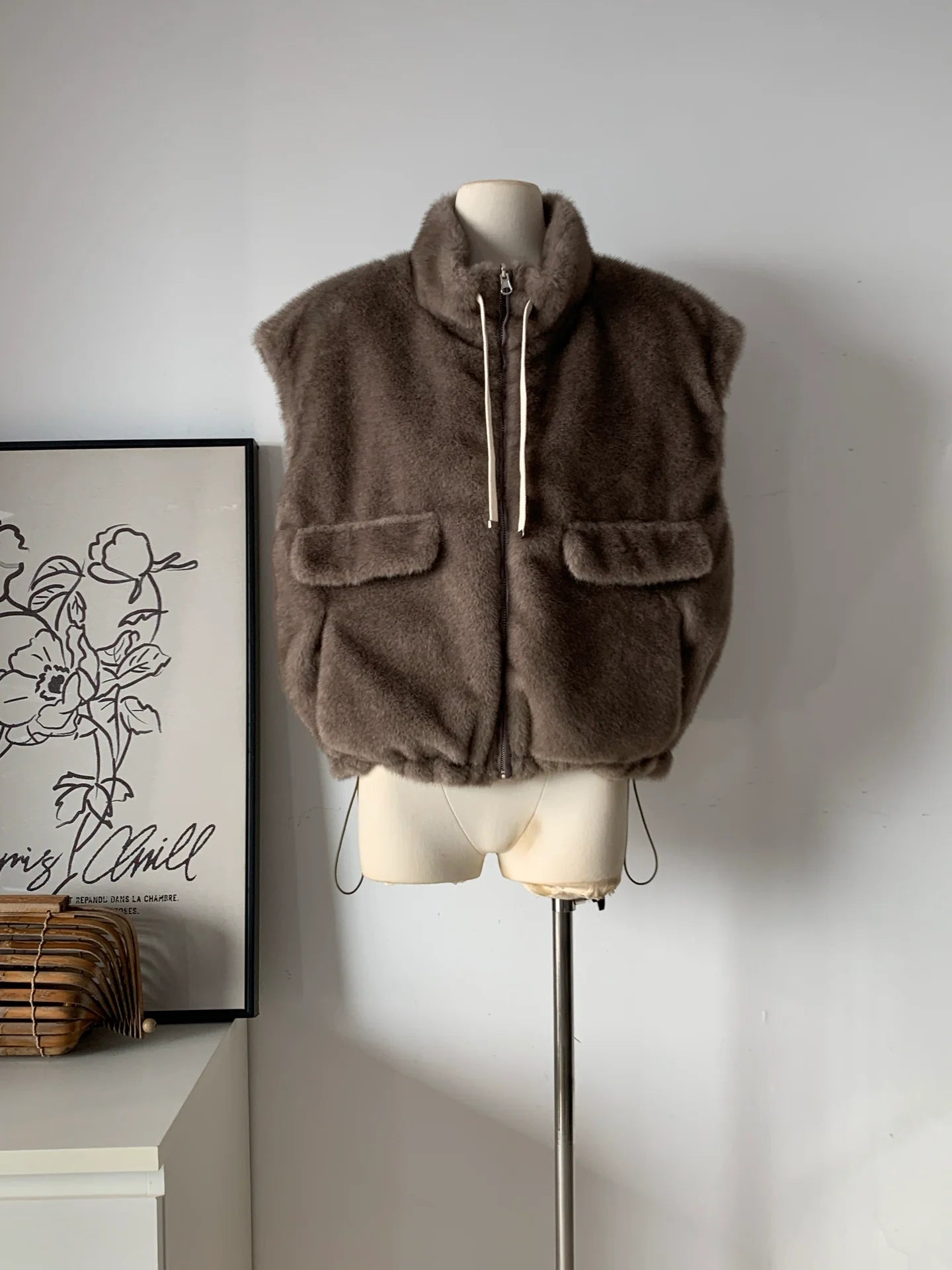 Women's Reversible Faux Fur Gilet (2-in-1 Mocha Brown + Olive Green)