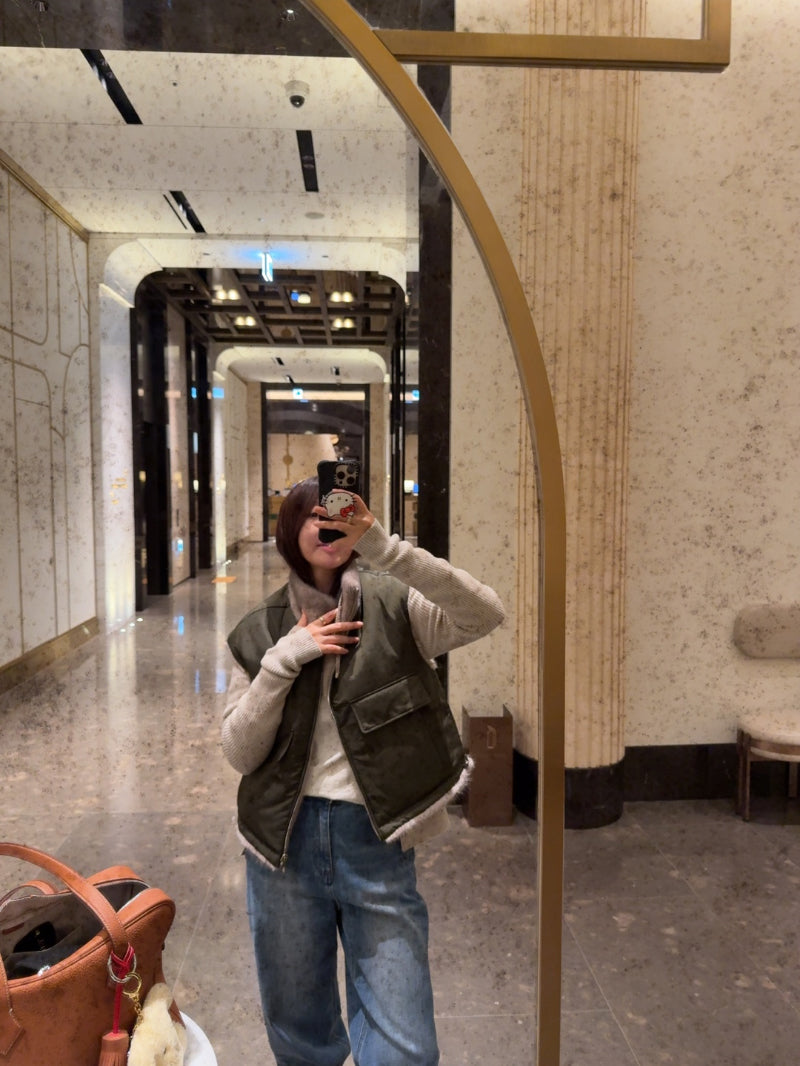 Women's Reversible Faux Fur Gilet (2-in-1 Mocha Brown + Olive Green)