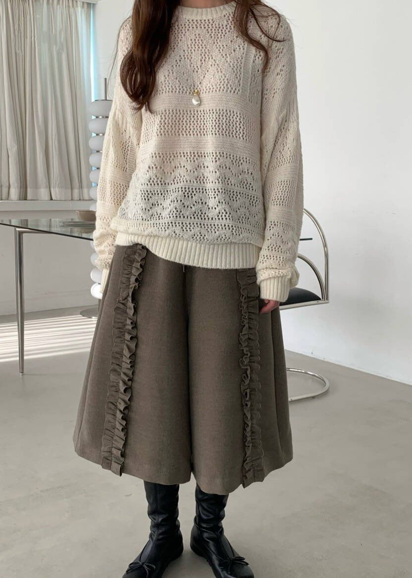 Women's Ruffled Wide-Leg Culottes