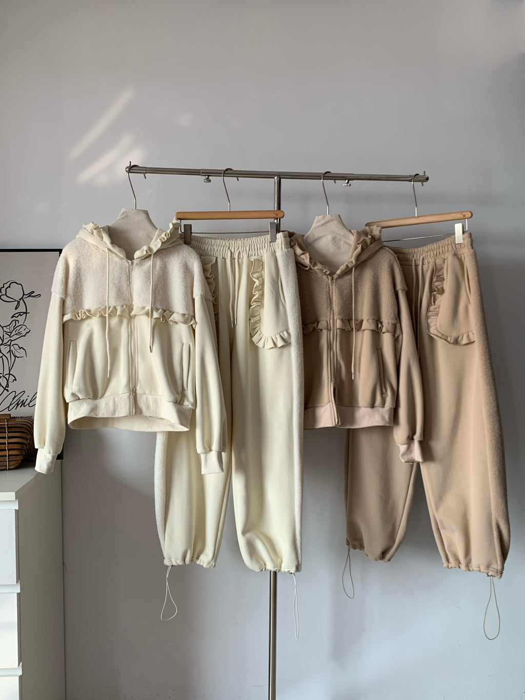 Women's Brushed Fleece Loungewear Set (Hooded Jacket + Wide-Leg Pants)