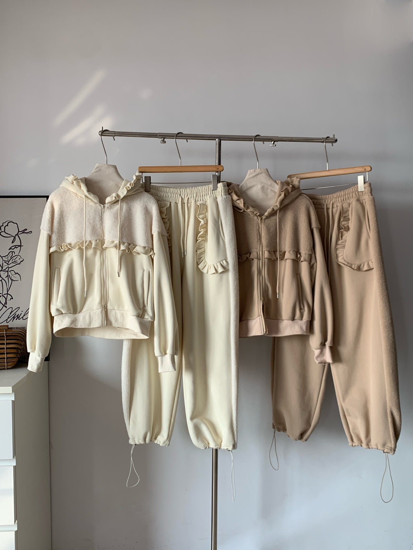 Women's Brushed Fleece Loungewear Set (Hooded Jacket + Wide-Leg Pants)