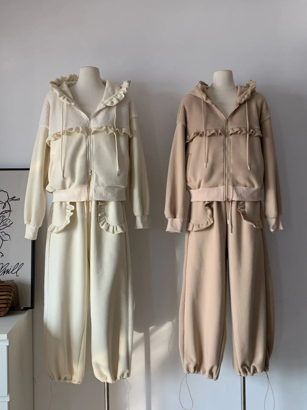 Women's Brushed Fleece Loungewear Set (Hooded Jacket + Wide-Leg Pants)