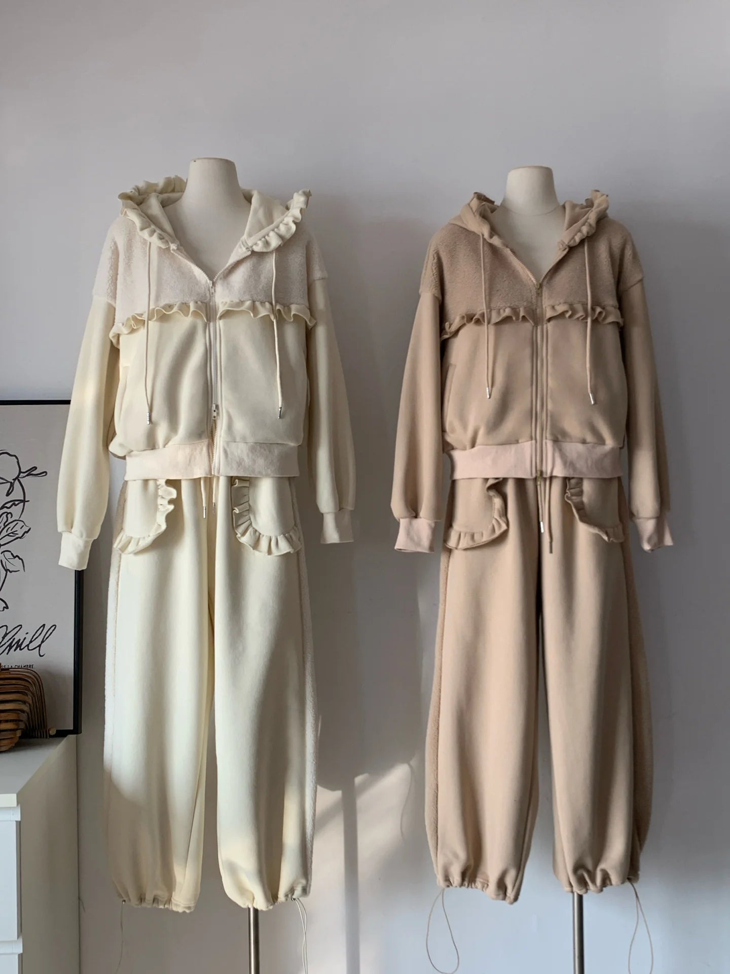 Women's Brushed Fleece Loungewear Set (Hooded Jacket + Wide-Leg Pants)