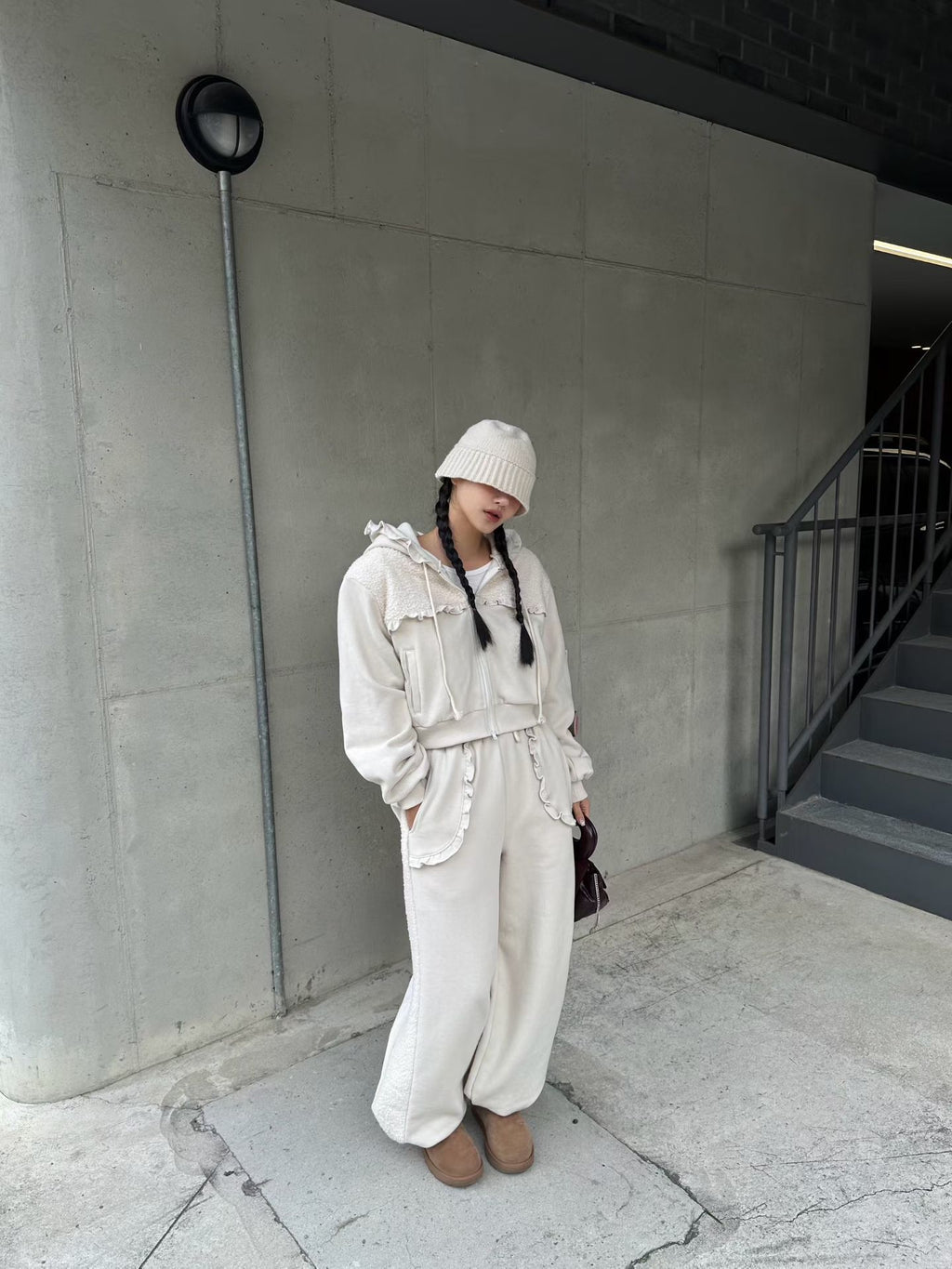 Women's Brushed Fleece Loungewear Set (Hooded Jacket + Wide-Leg Pants)