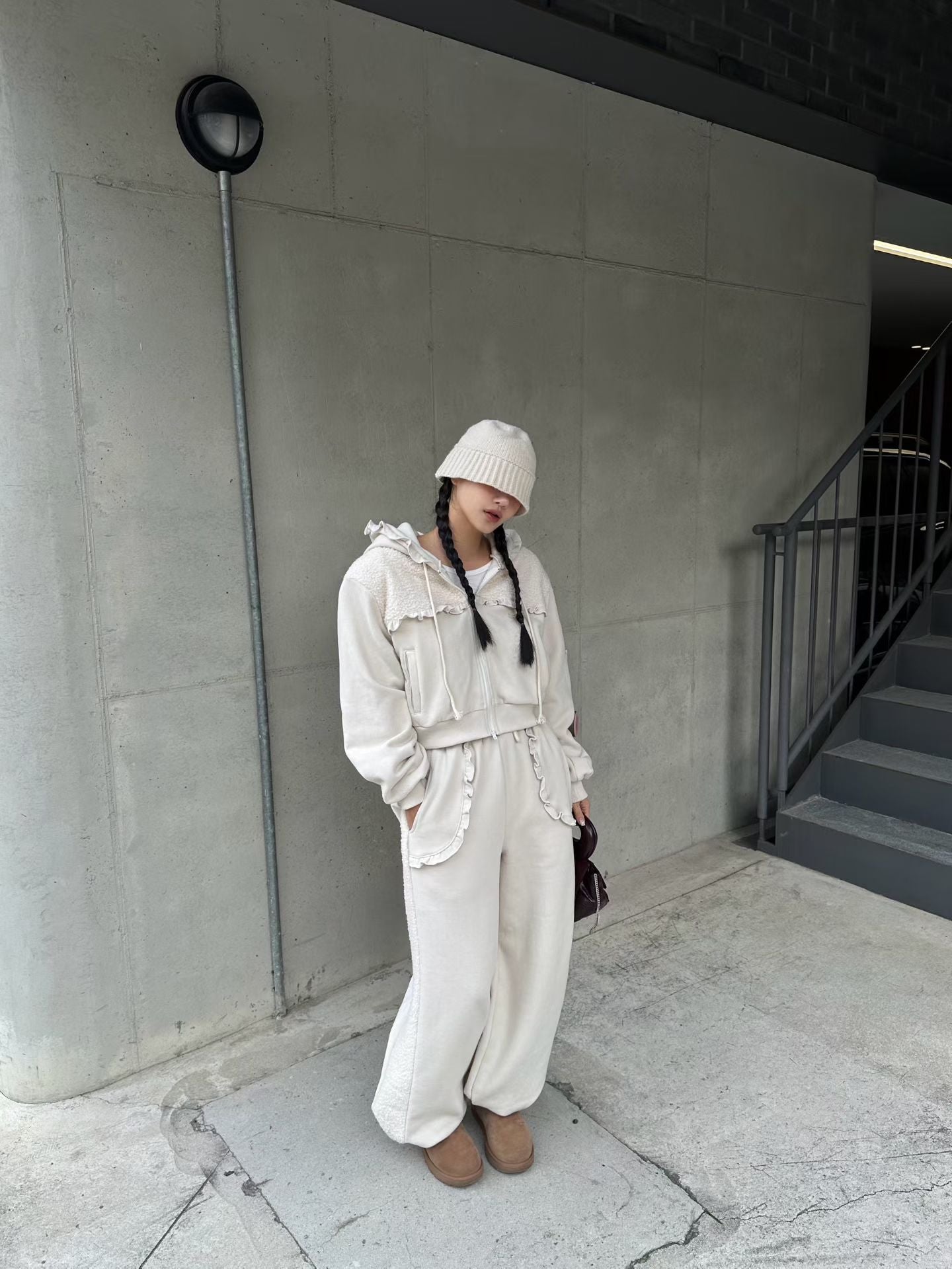 Women's Brushed Fleece Loungewear Set (Hooded Jacket + Wide-Leg Pants)