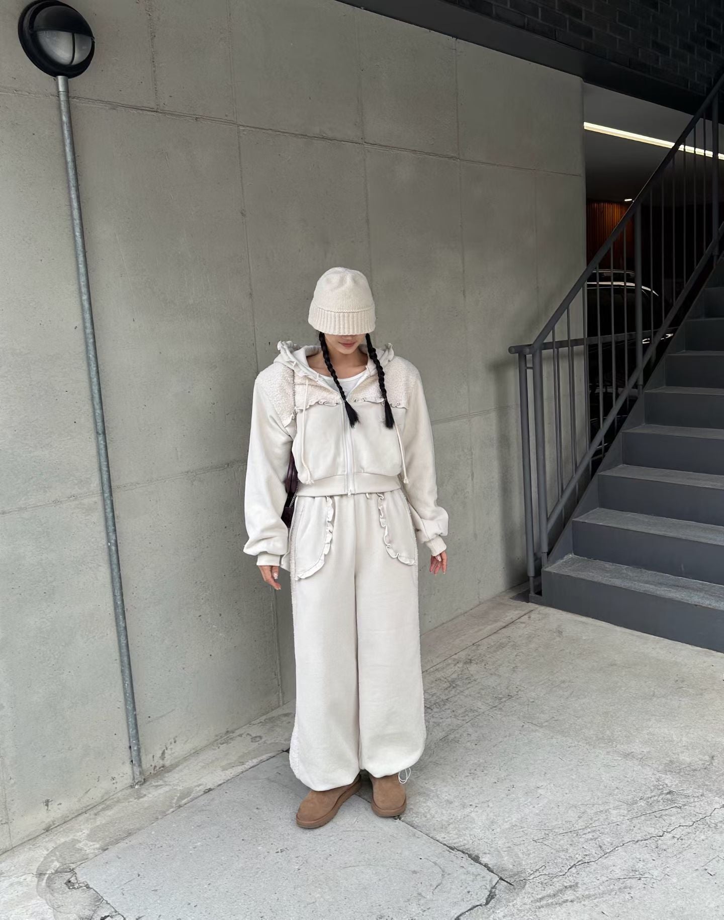 Women's Brushed Fleece Loungewear Set (Hooded Jacket + Wide-Leg Pants)