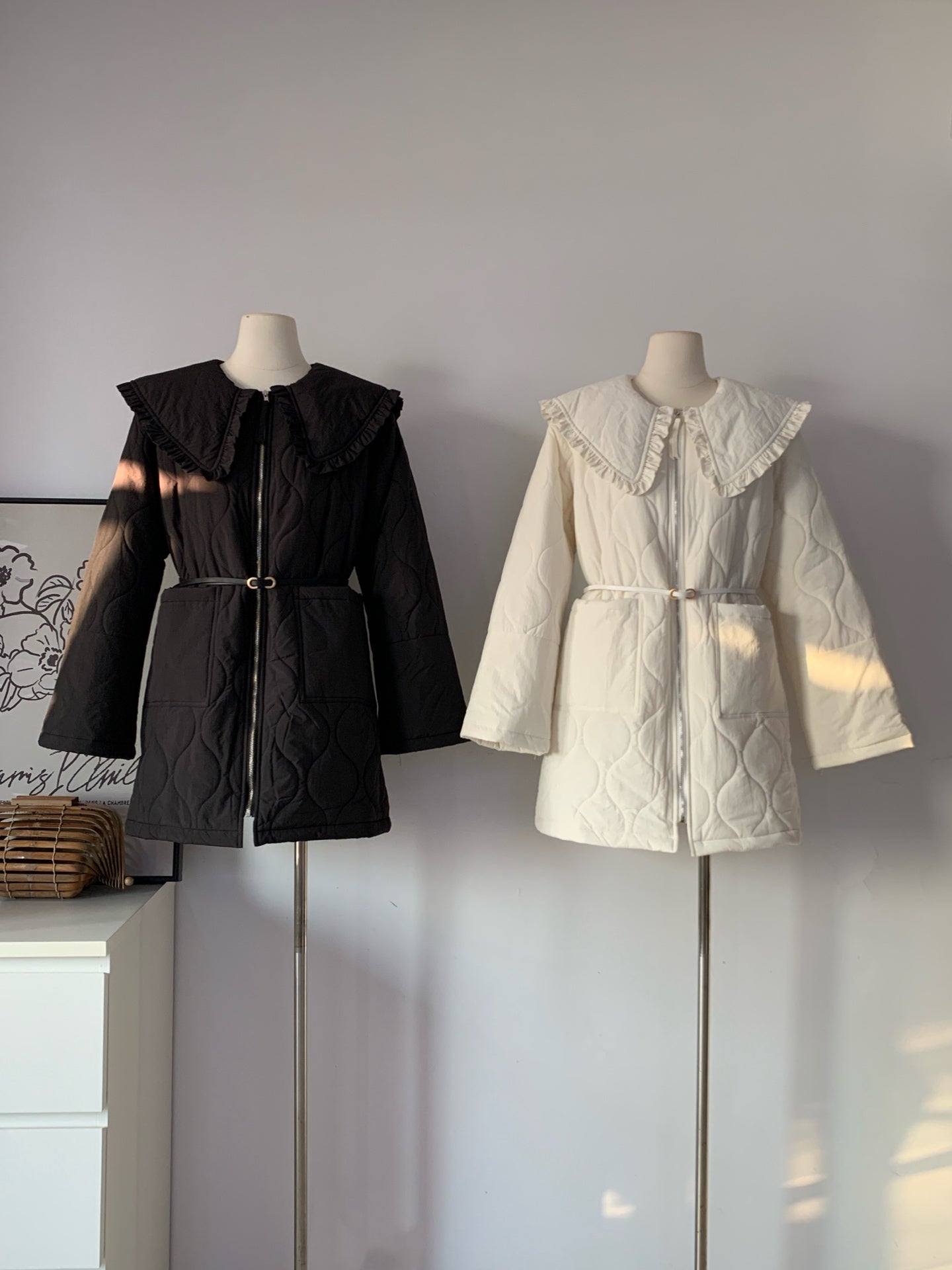 Women's Ruffled Collar Quilted Coat