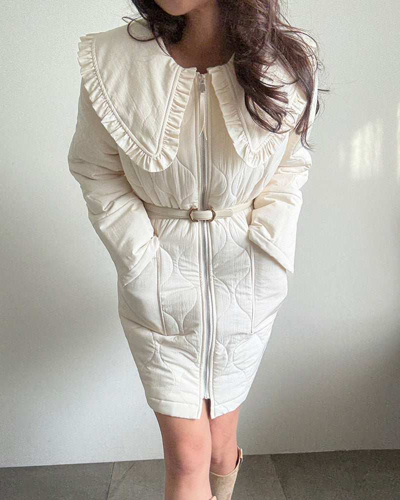 Women's Ruffled Collar Quilted Coat