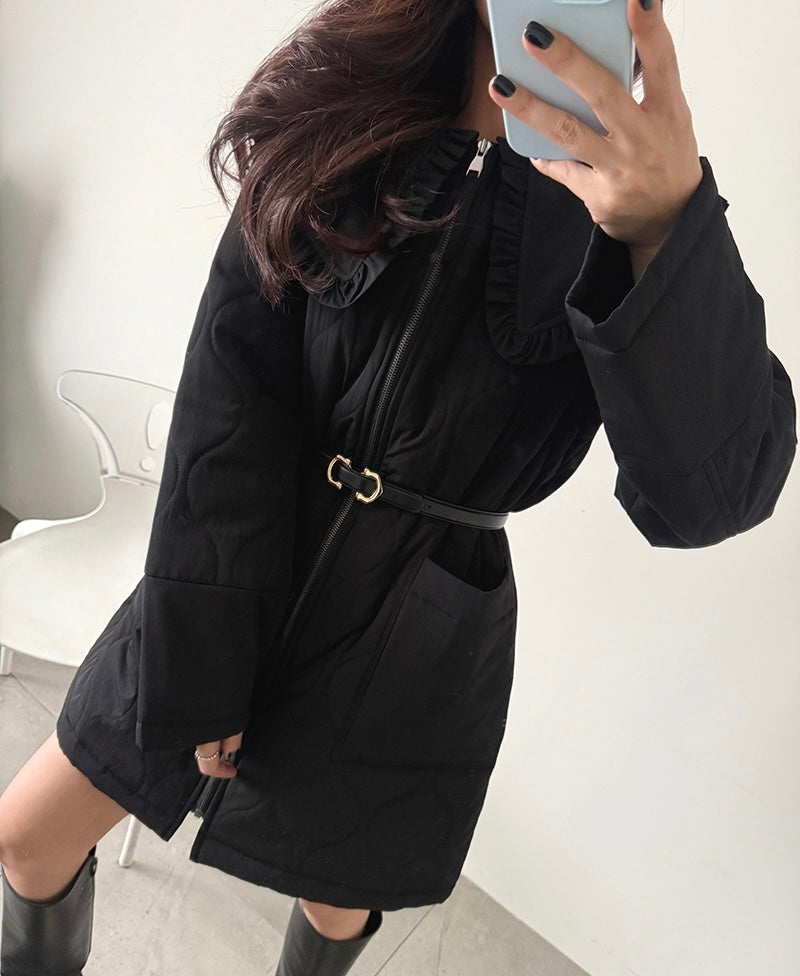 Women's Ruffled Collar Quilted Coat