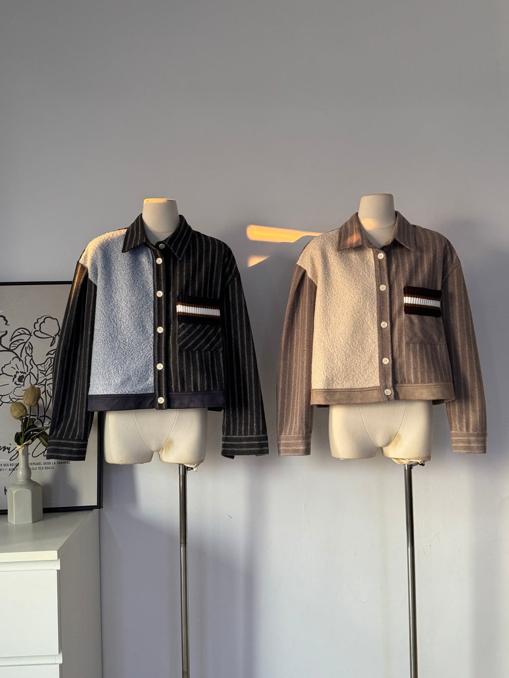 Women's Patchwork Striped Cropped Jacket