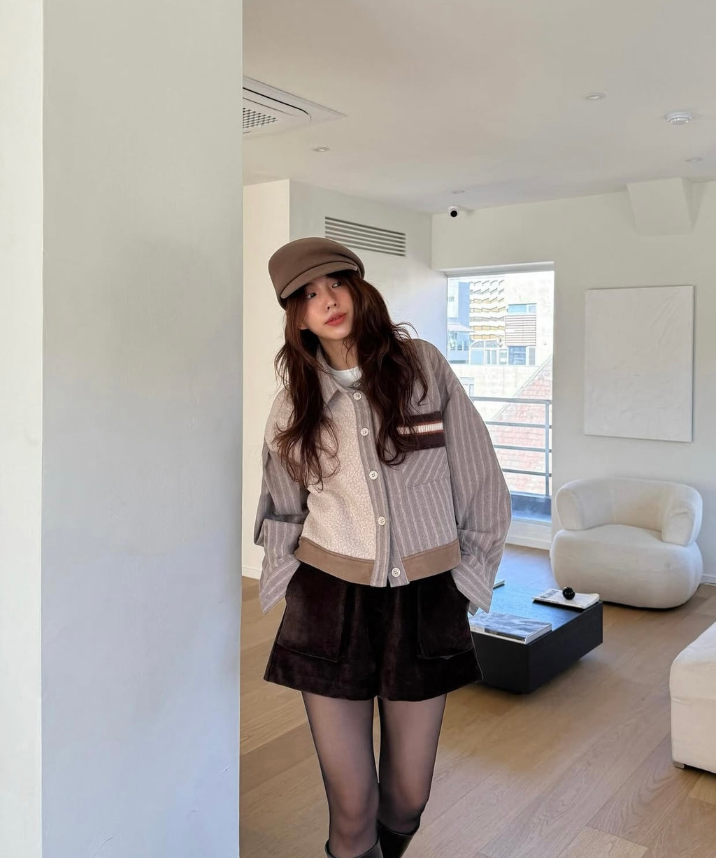 Women's Patchwork Striped Cropped Jacket