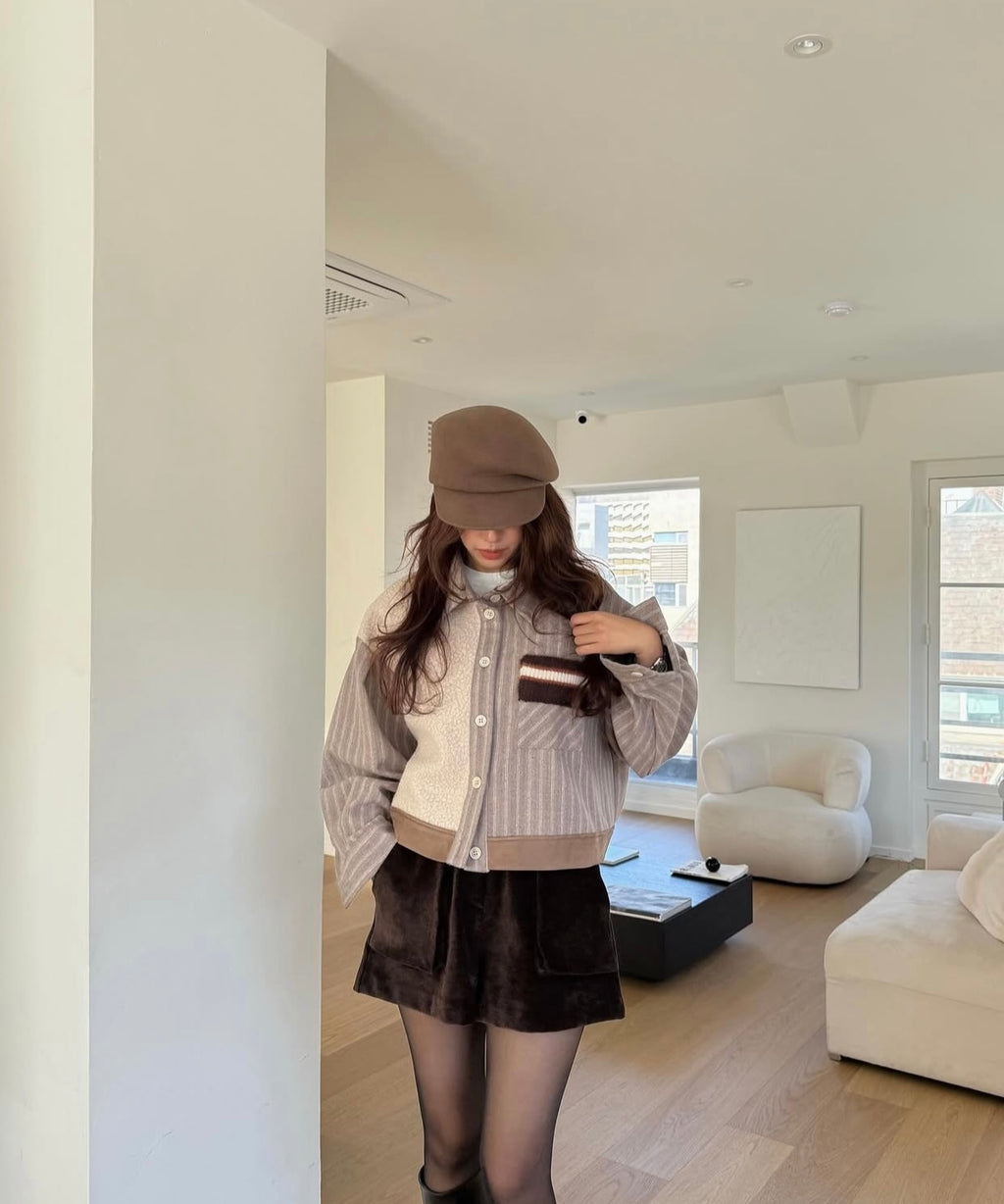 Women's Patchwork Striped Cropped Jacket