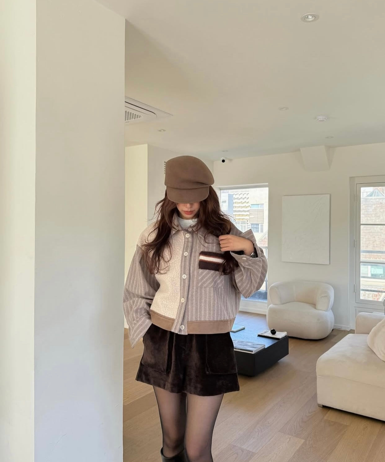 Women's Patchwork Striped Cropped Jacket