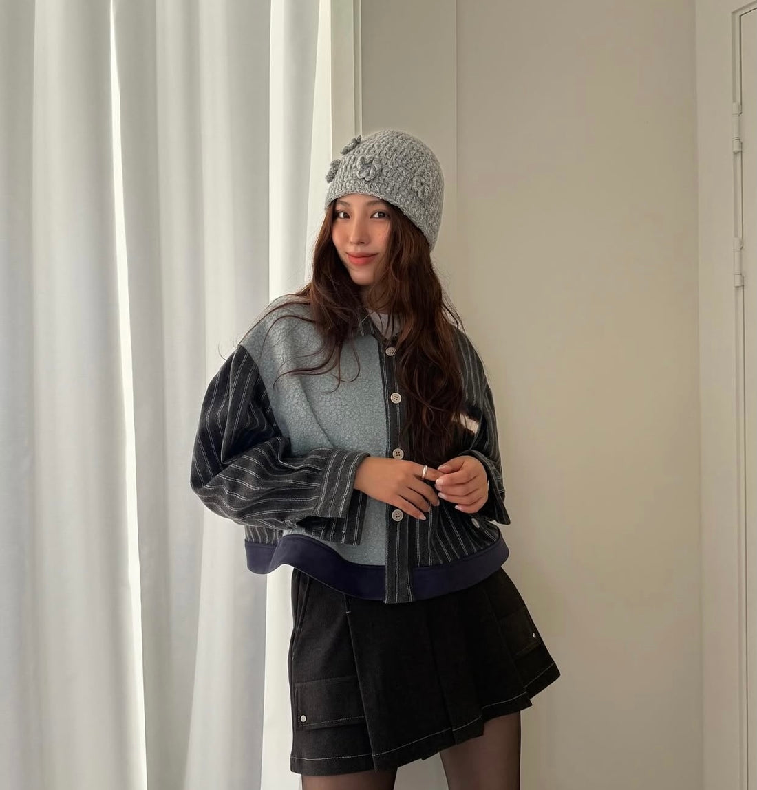 Women's Patchwork Striped Cropped Jacket