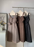Women's Diamond Quilted Padded Sleeveless Midi Dress with Belt
