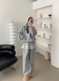 Women's Brushed Fleece Sweatshirt Set with Ruffled Mesh Trim