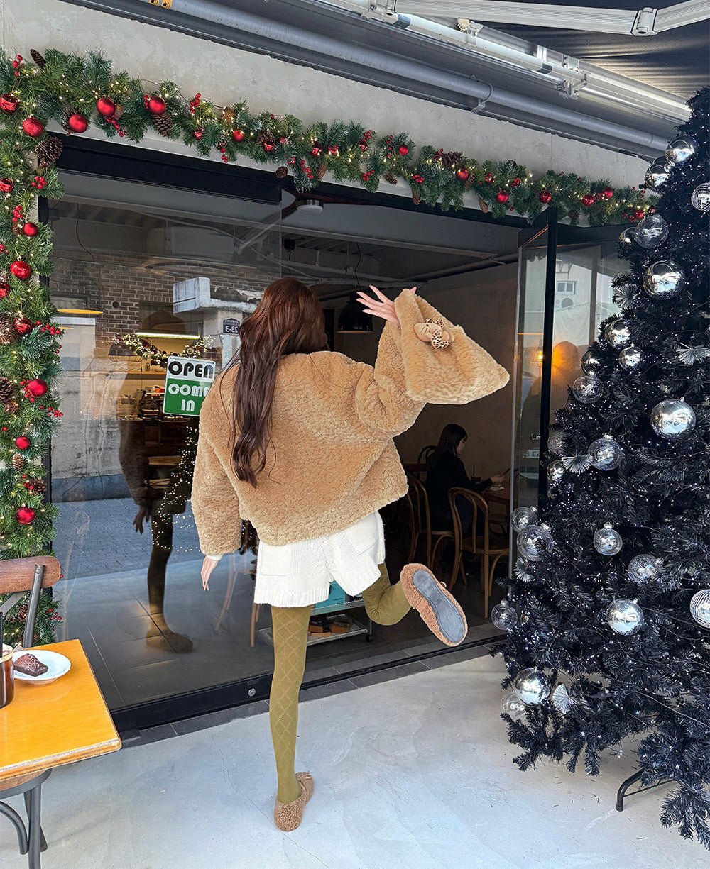 Women's Faux Shearling Cropped Cardigan with Matching Tote Bag