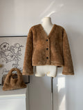 Women's Faux Shearling Cropped Cardigan with Matching Tote Bag