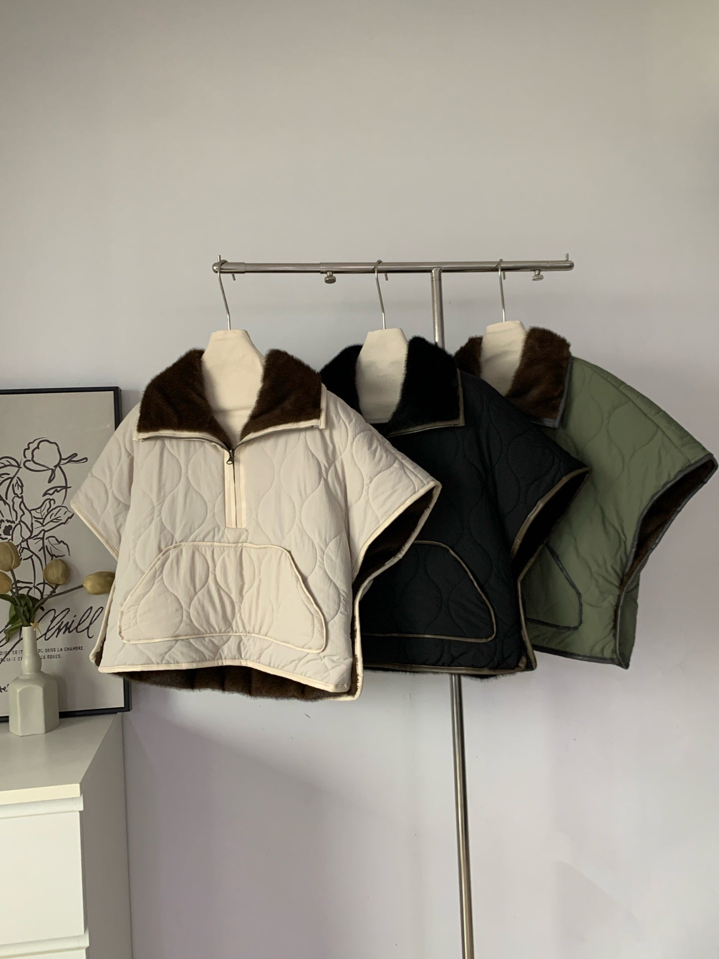 Women's Reversible Quilted & Faux Fur Cape Vest