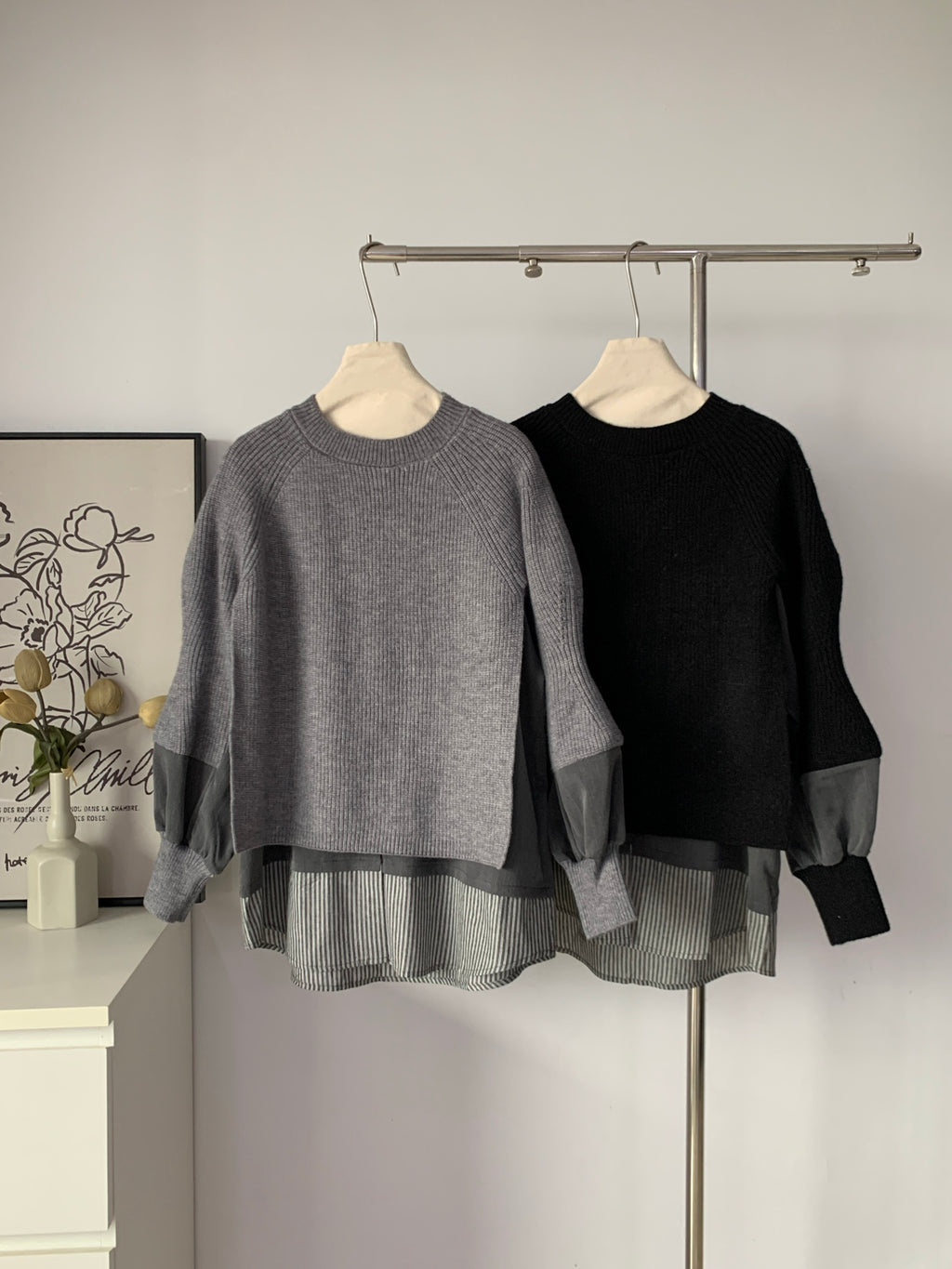 Women's Layered Knit & Shirt Hybrid Sweater