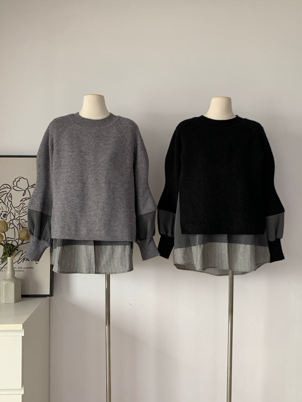 Women's Layered Knit & Shirt Hybrid Sweater