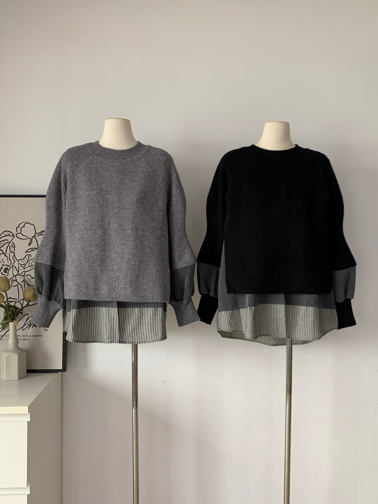 Women's Layered Knit & Shirt Hybrid Sweater
